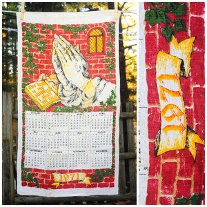 VTG 1971 'Lord is My Shepard' Praying Hands Calendar Towel Housewarming Birthday